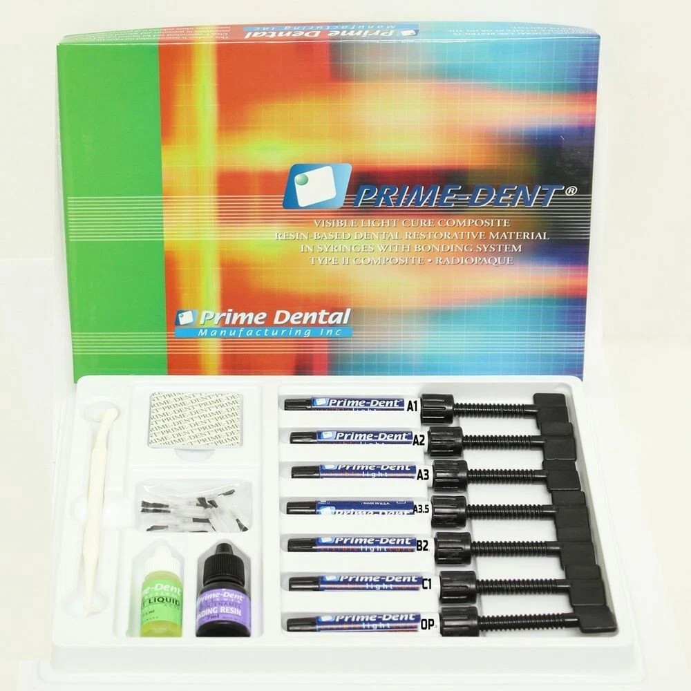 Prime-Dent Light Cure Hybrid Dental Resin Composite 7 Syringe Kit