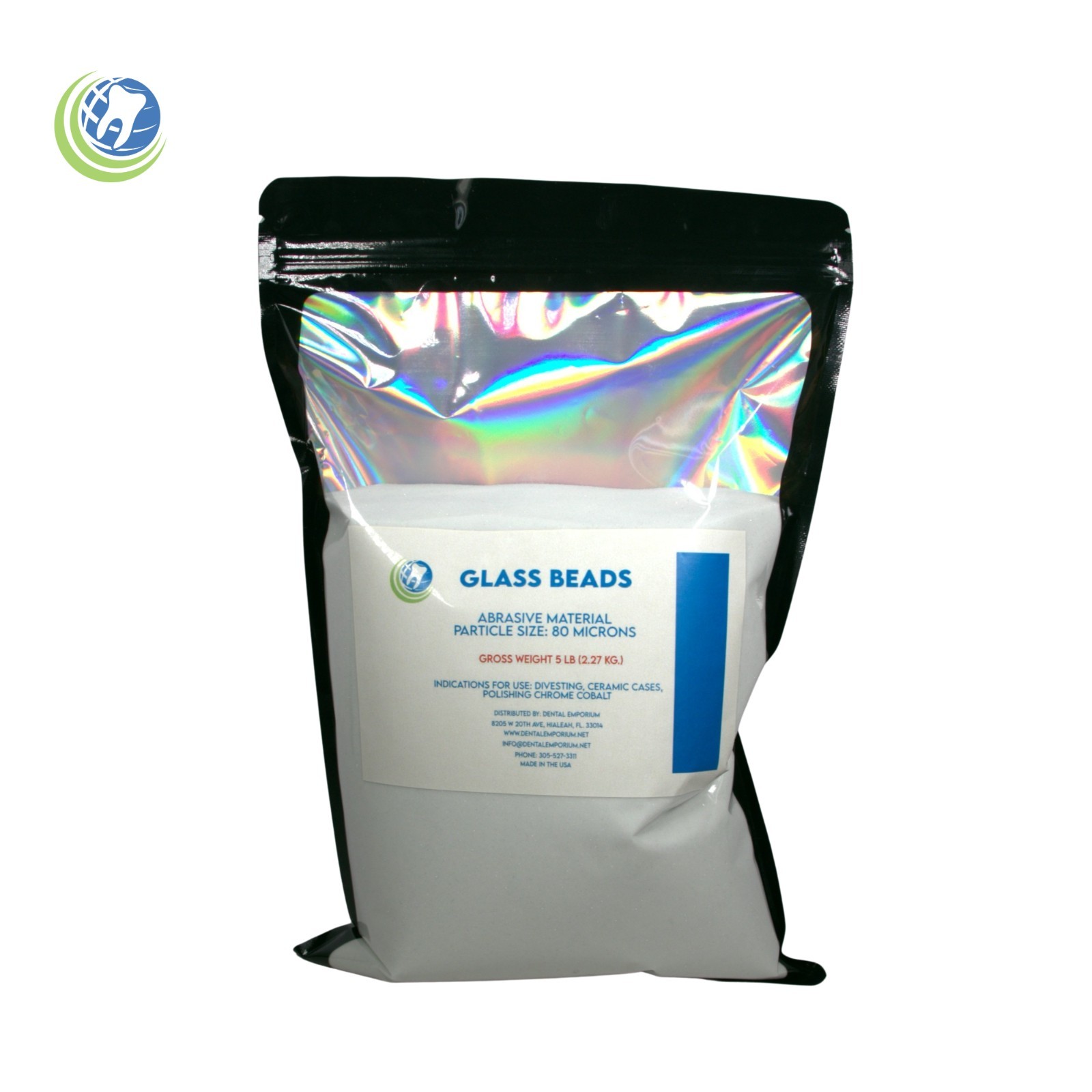 Glass Beads Abrasive Material for Ceramic Chrome Cobalt Polishing 5 Lb. 80Micron