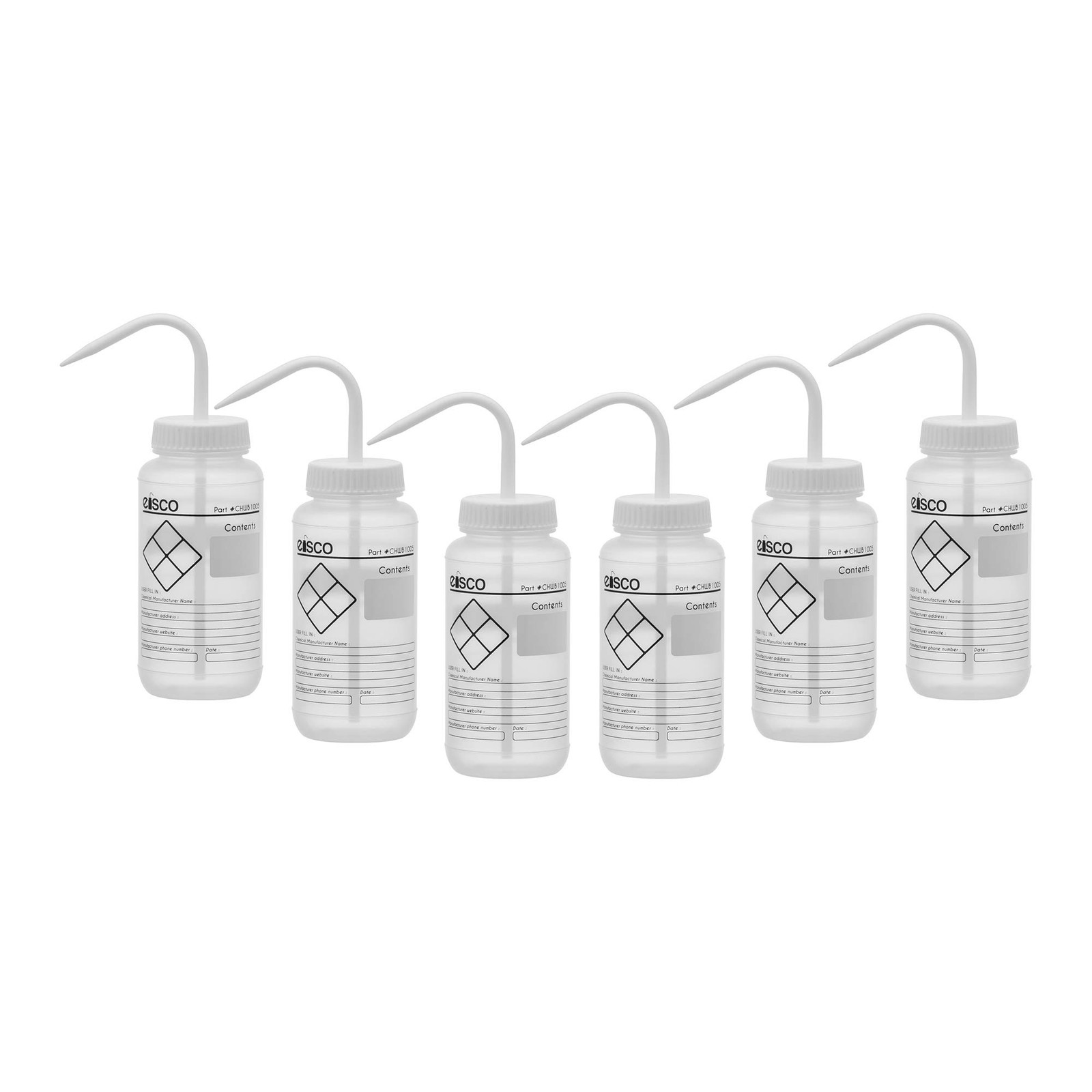 EISCO 6PK Chemical Wash Bottle, Blank Labels, 500ml – Wide Mouth, Self Ventin…