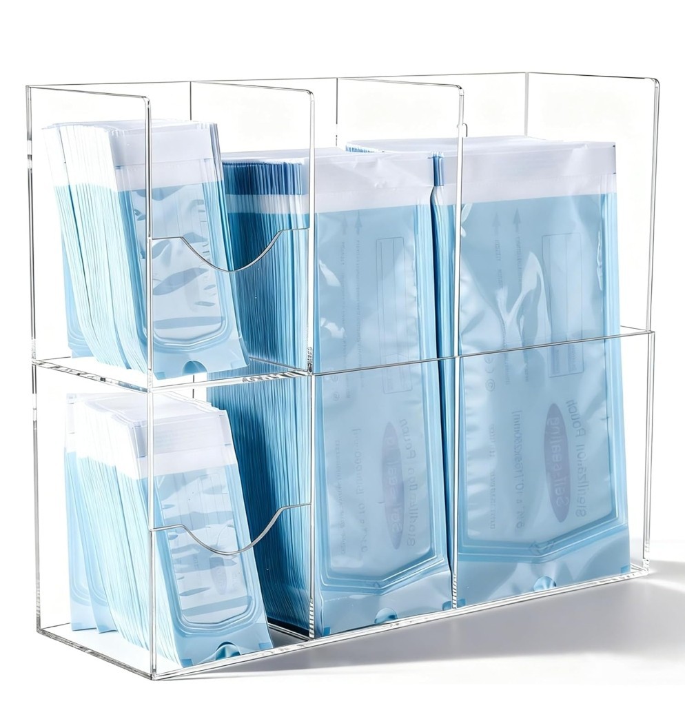 Sterilization Pouch Organizer –4-Compartment Acrylic Dispenser Holder,Wall Mount