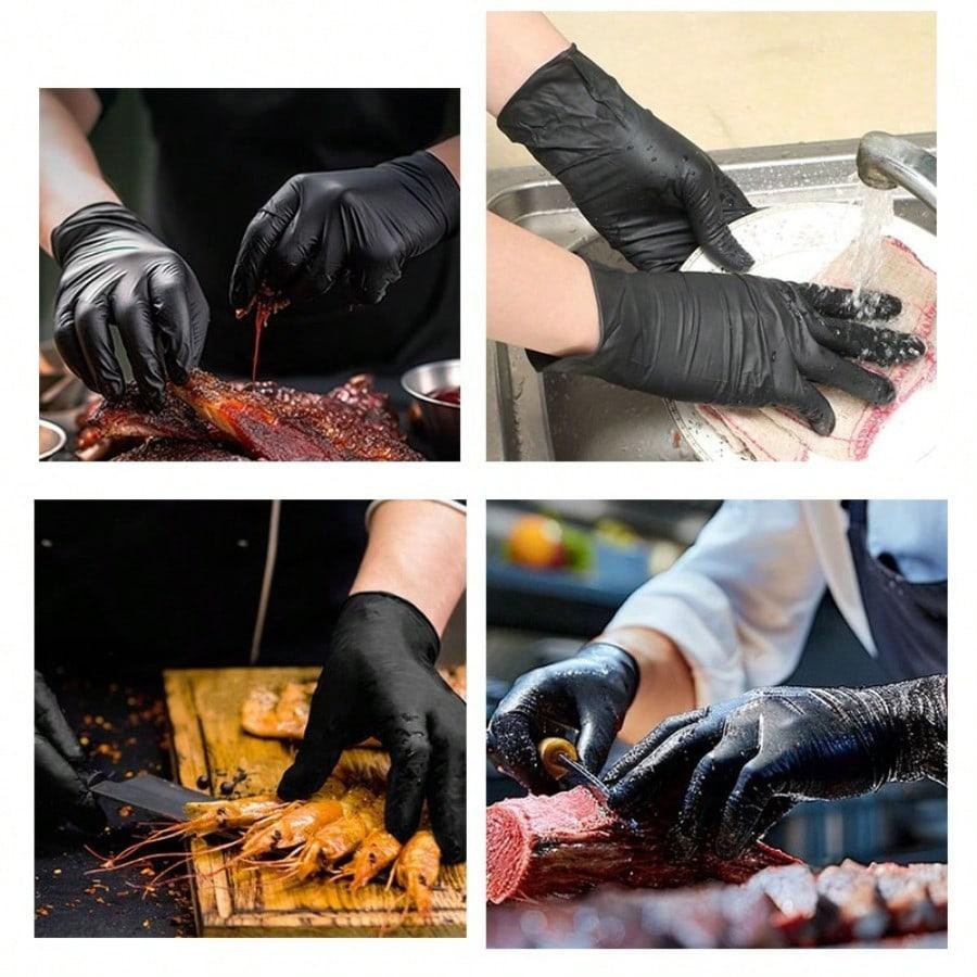 Black Disposable Nitrile Gloves 50 100 200pcs Waterproof Durable Protective