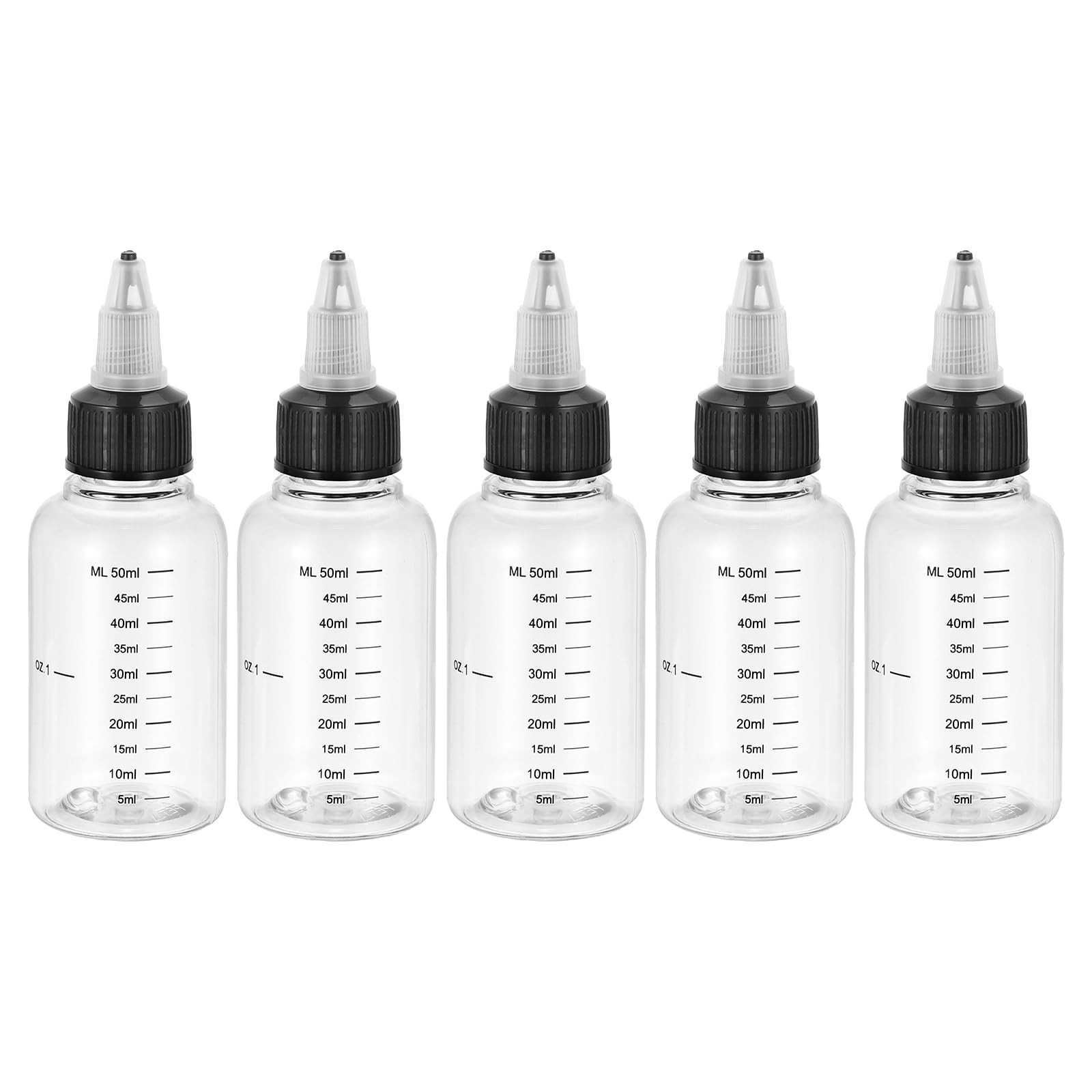 PATIKIL 2oz(60ml) Plastic Dispensing Bottle, 5Pcs 2 fl oz, Clear Black