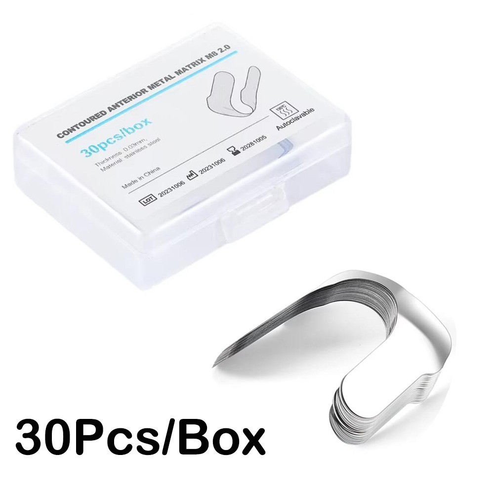 30Pcs Dental Matrix Contoured Anterior Metal Matrix M8 Twin Anterior Matrices US
