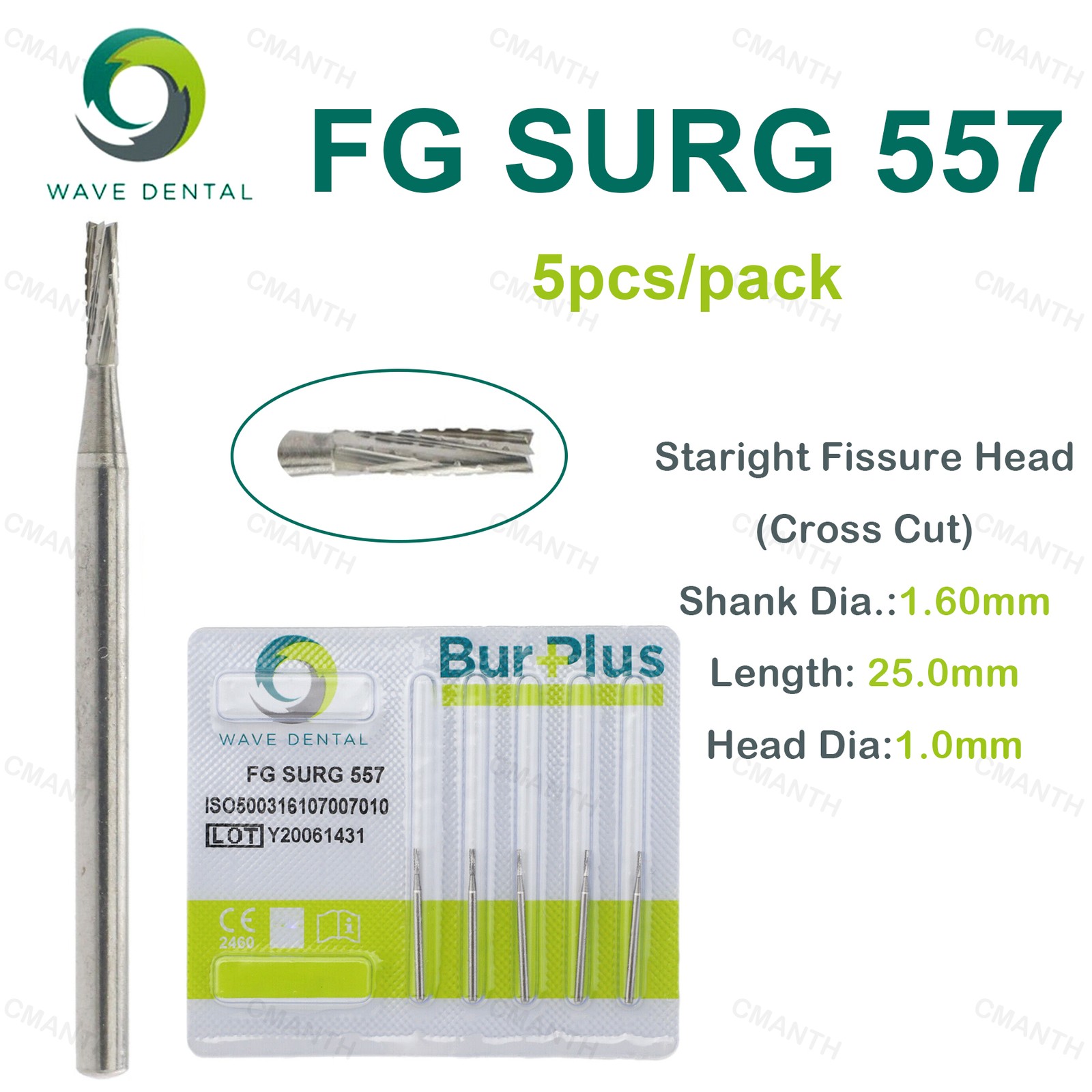 WAVE Dental Tungsten Carbide Burs FG Drills Staright Fissure Head For High Speed
