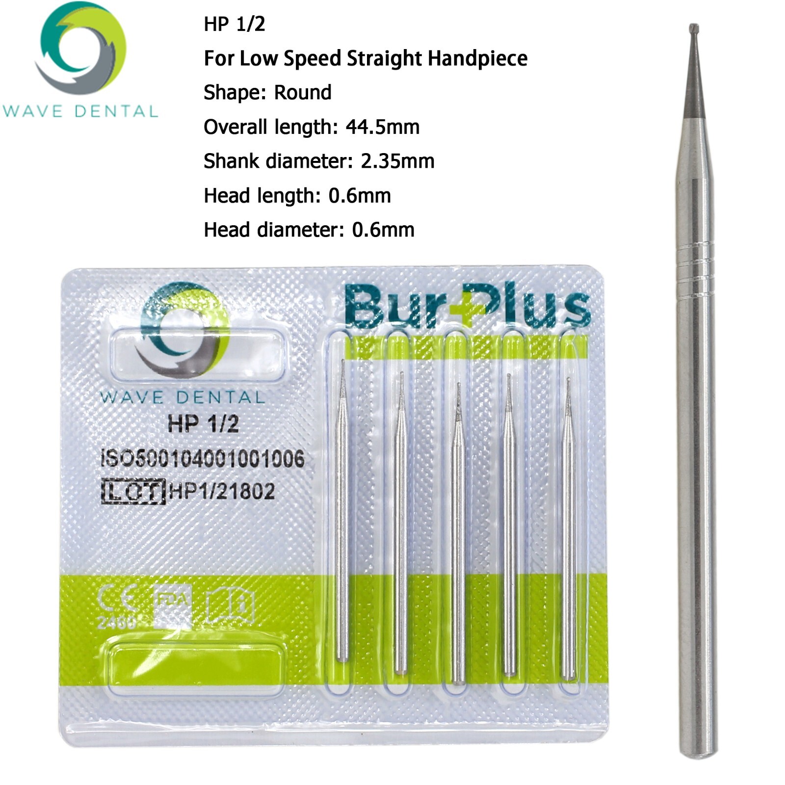 Wave Dental Carbide Burs HP Round 1/4 2 4 6 8 For Low Speed Straight Handpiece
