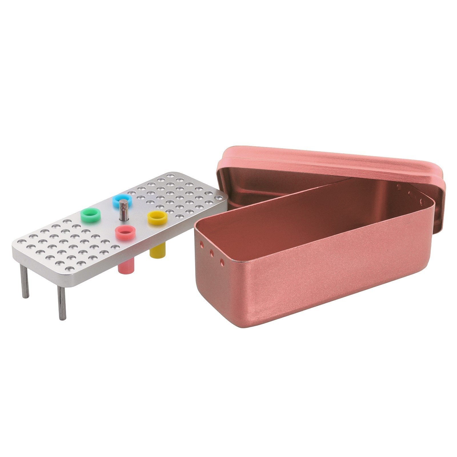 60 Holes Dental Disinfection Endo Files Holder Aluminum Box Autoclave Pink US