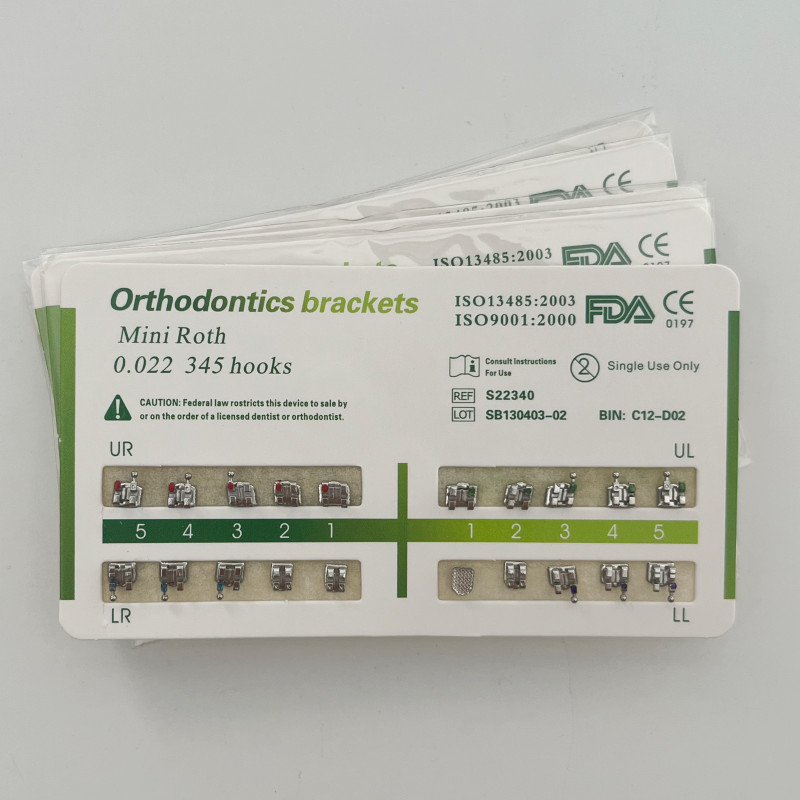 1-200Sets Dental Orthodontic Metal Brackets Mini Roth 022 345 hooks Mesh Base