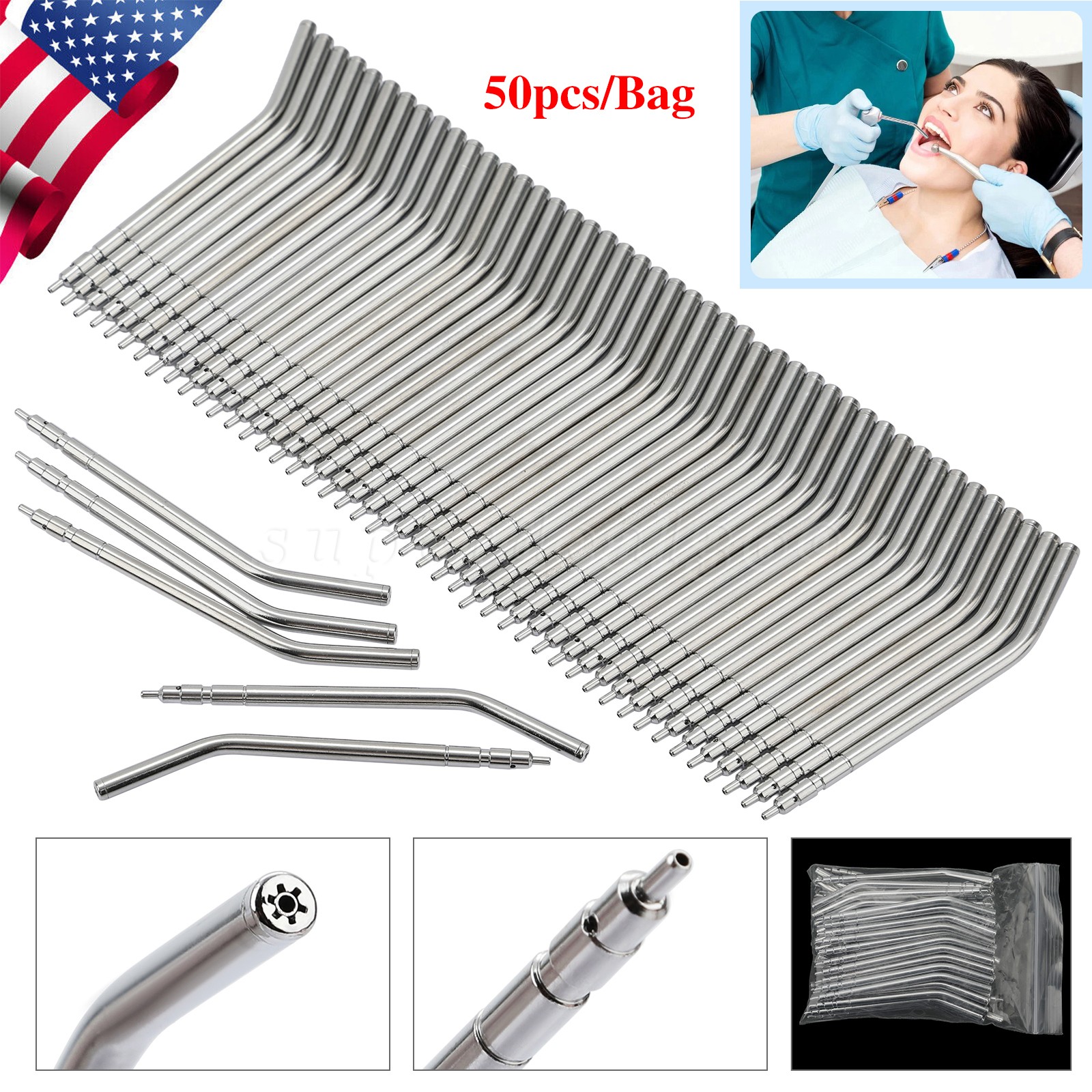 50x Dental Air Water Syringe Spray Nozzles 3-in-1 Alloy Tubes Tips Three Way SA