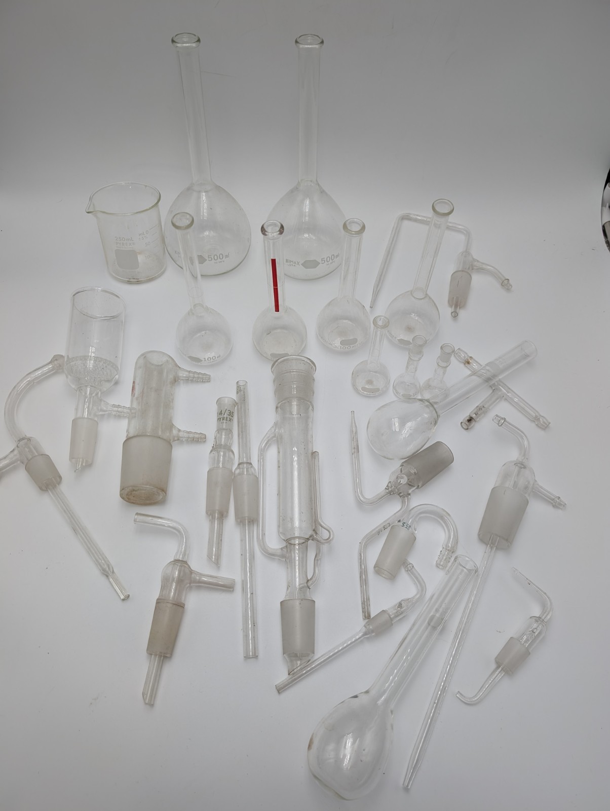27 Piece Lot Lab Glassware PYREX 500-10 mL Boilng Flasks Scientific Equipment