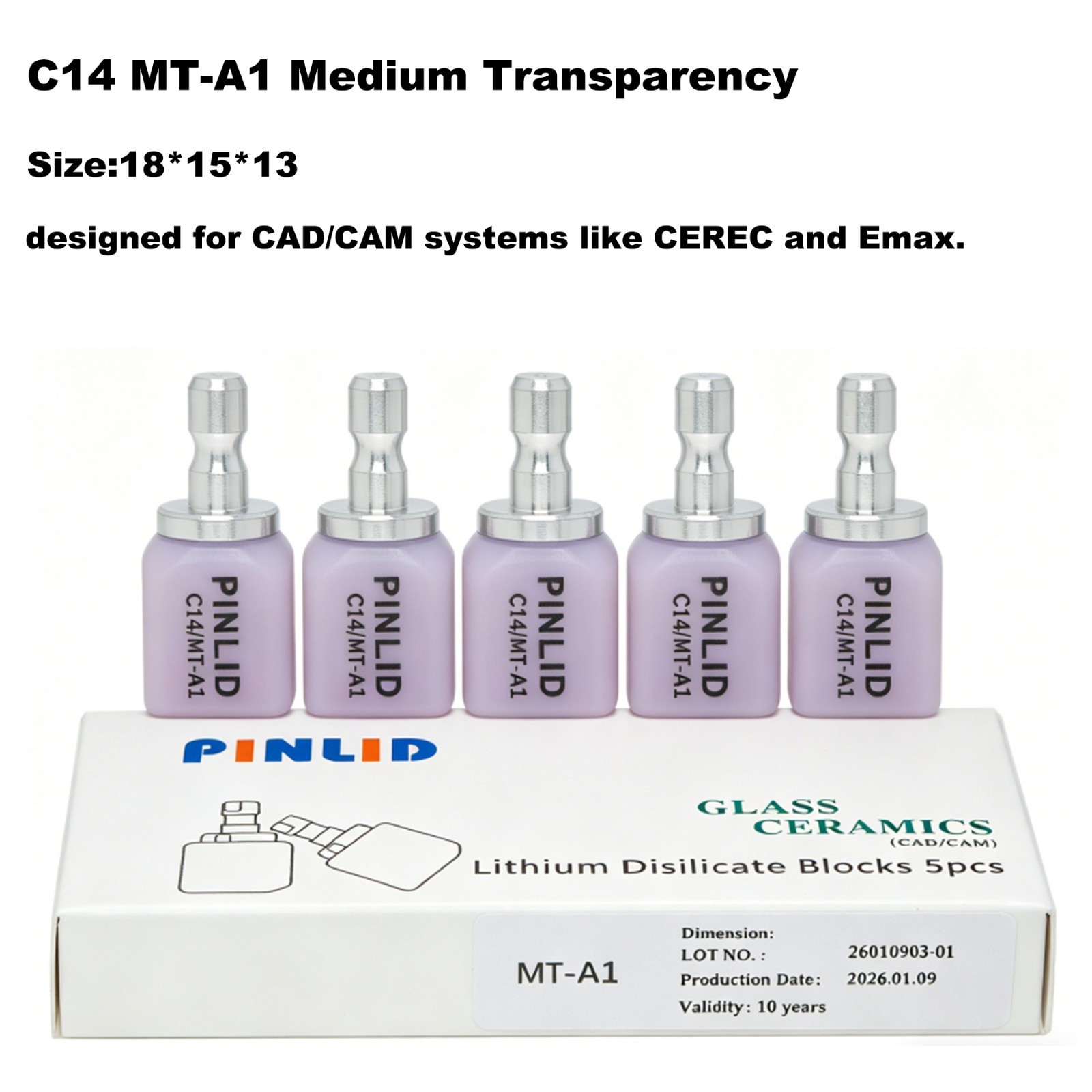 US 5Pcs/Box C14 Emax Ceramic Blocks MT Lithium Disilicate Block CAD/CAM CEREC