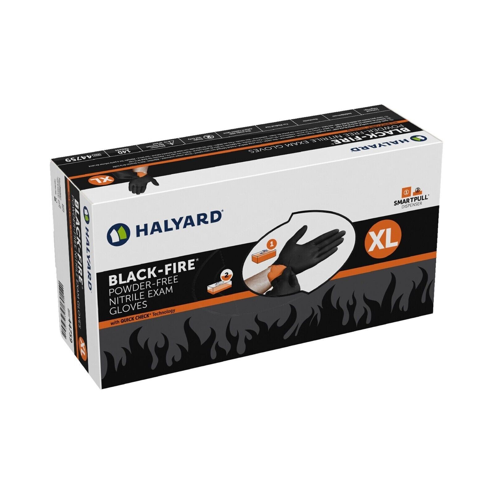 Halyard Black-FIRE 44759 X-Large Nitrile Exam Gloves Black-Orange (Box of 140)