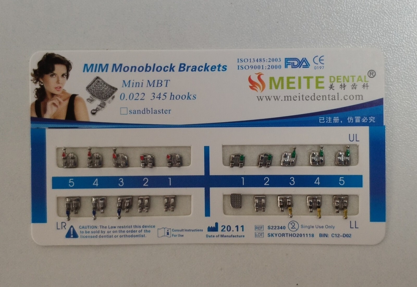 10 Sets Dental Orthodontic Bracket MIM Monoblock Mini Roth/MBT 022/018 345 Hooks