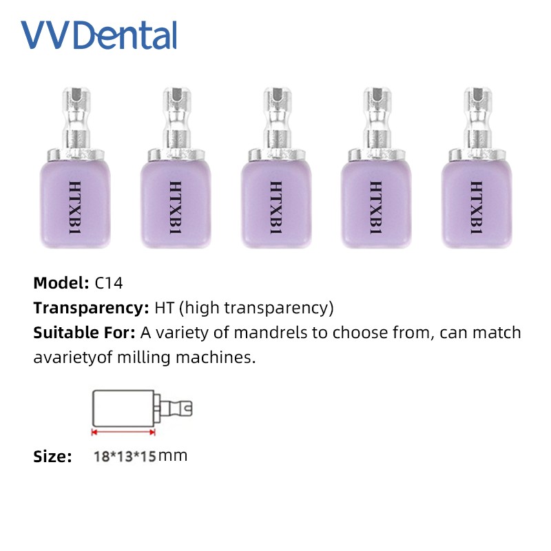 5Pcs Dental Glass Ceramic Lithium Dissilicate Block C14 Low Transparency CAD/CAM