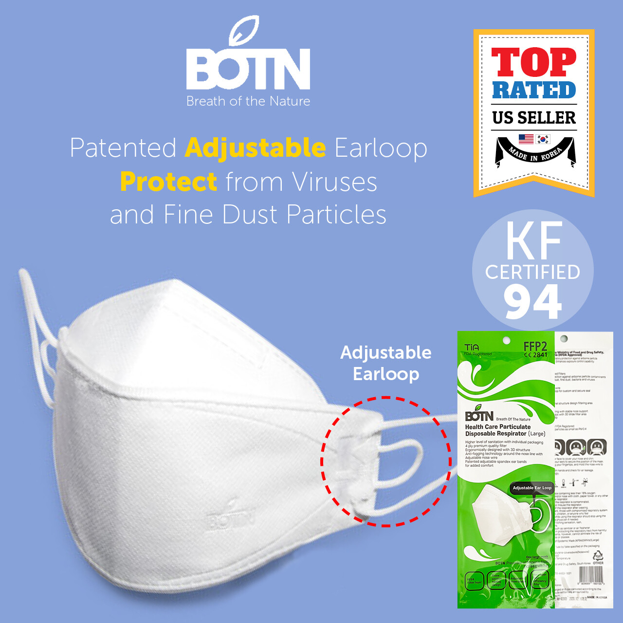 5 PACK KF94 WHITE Protective Face Mask Adult Made in Korea KFDA Approved BOTN