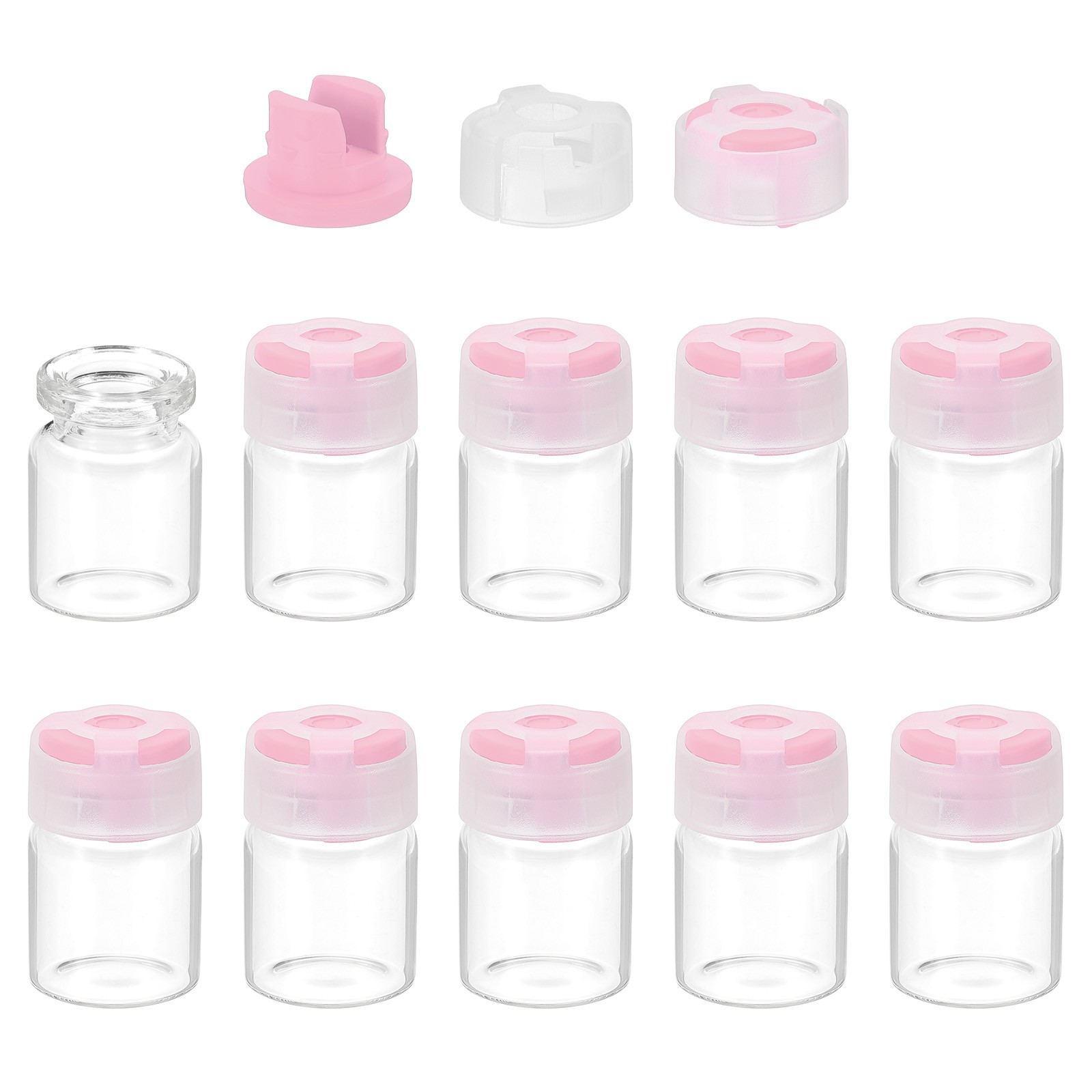 3ml Clear Glass Sample Vials, 10Pcs Small Liquid Bottles, Pink