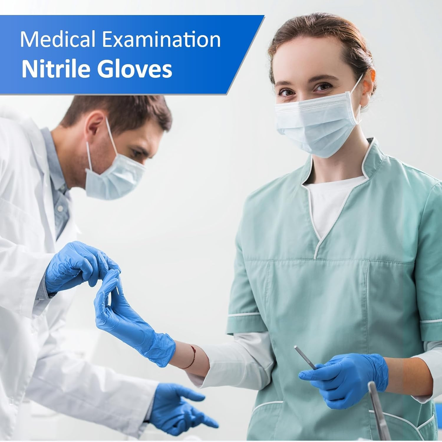 Nitrile Exam Gloves, Blue, 4 Mil, Powder-Free, Latex-Free, for Medical Exam, Cle