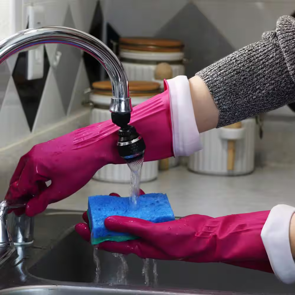 Playtex Medium Living Fuchsia Pink and Navy Latex/Neoprene/Nitrile Gloves (4-Pai