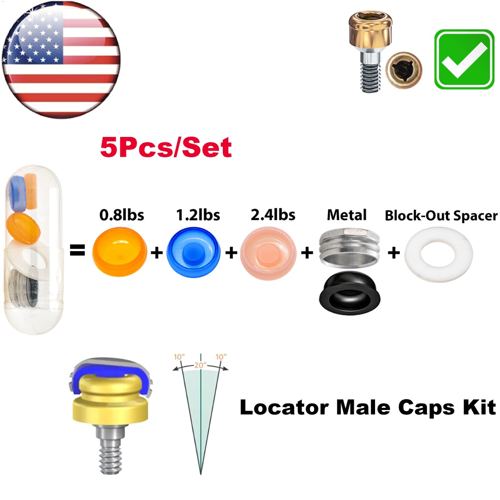 US 4Pcs Dental Implant Overdenture Retention Caps For Locator Abutment Insertion