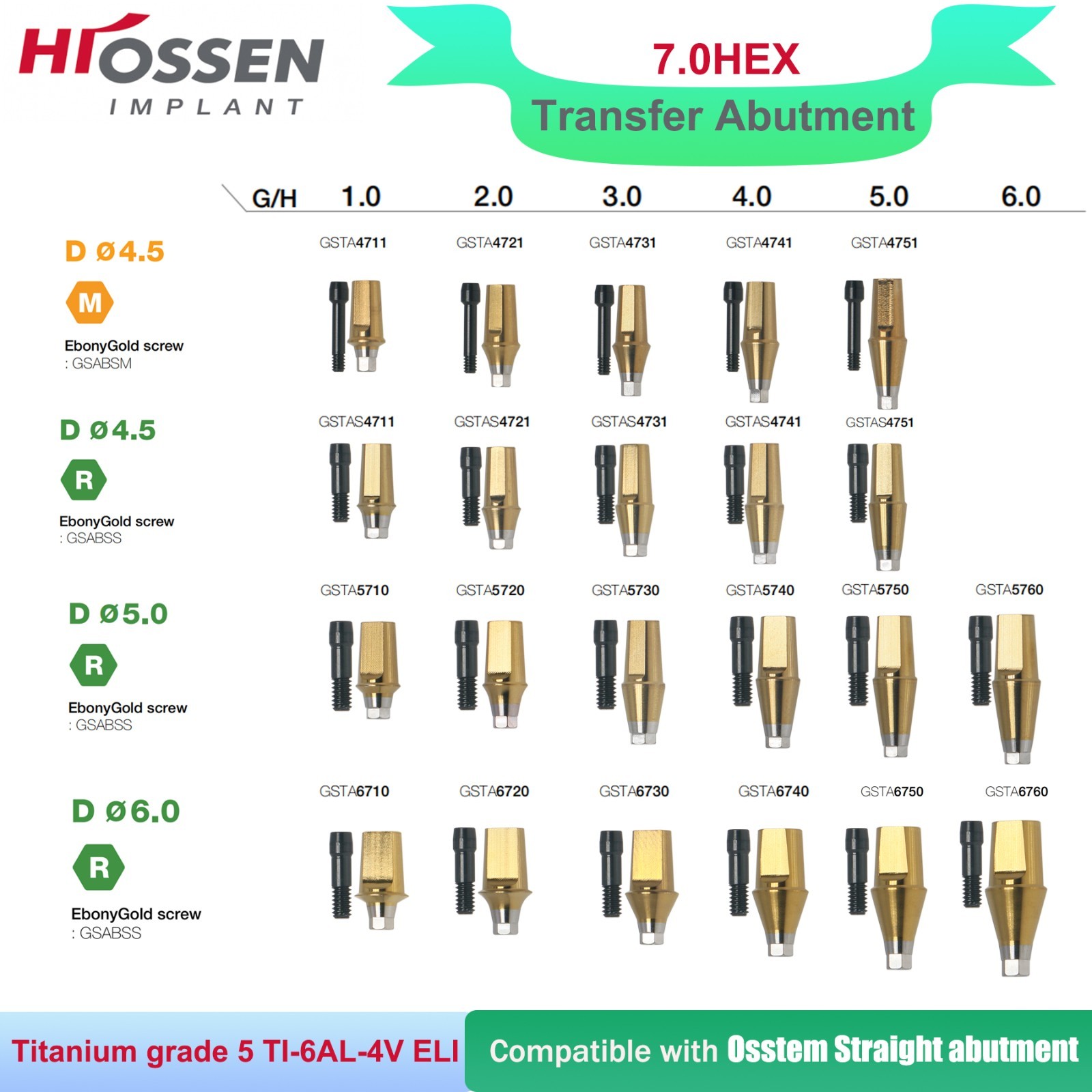 US Dental Straight Abutment Hiossen ET Osstem TS Ti Mini Regular Platform Hex