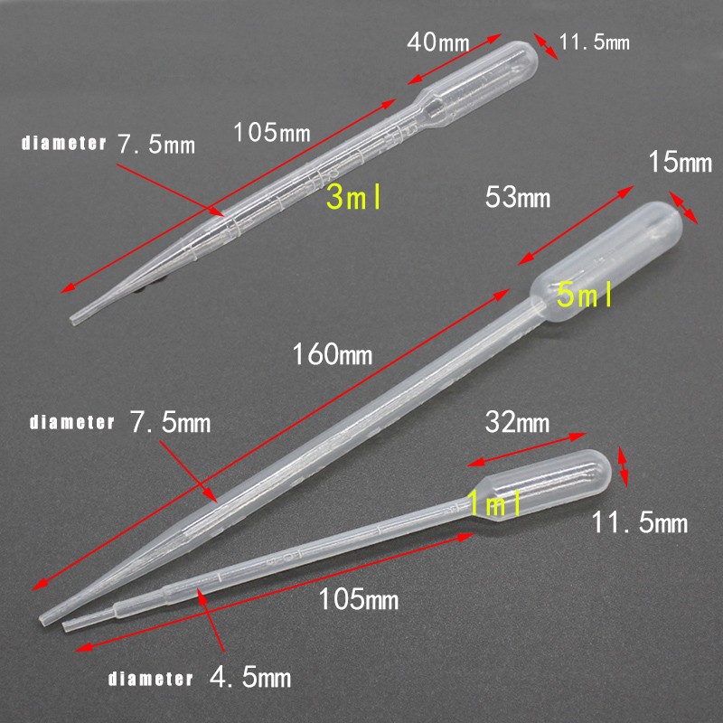 1ml 3ml 5ml Clear Plastic Pipette Dropper Graduated Liquid Transfer Oils Perfume