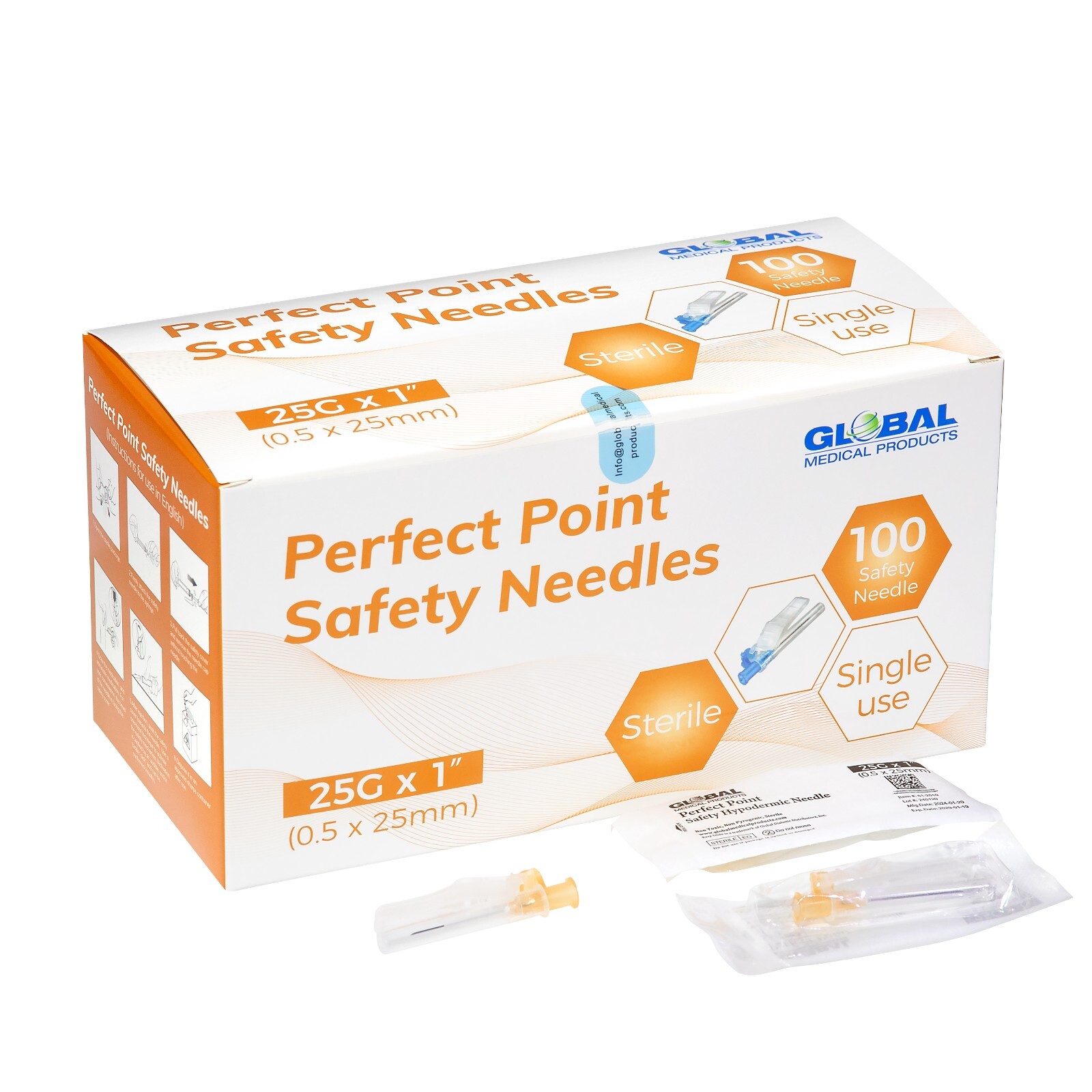 Global Medical Products – 25g x 1″ Safety Needle – QTY 100