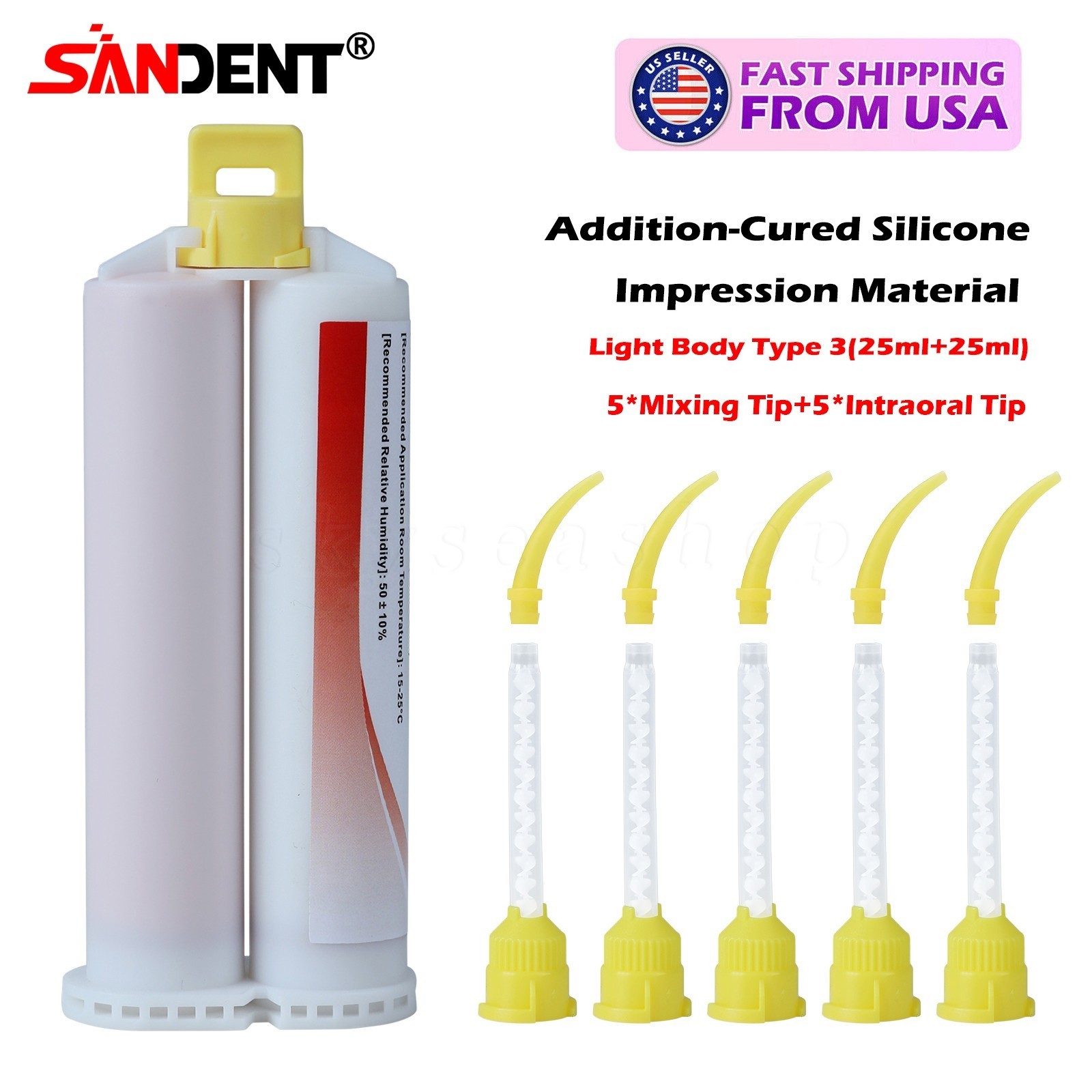 FAST SET Light Body Dental Impression Material VPS 50ml 5 Tips