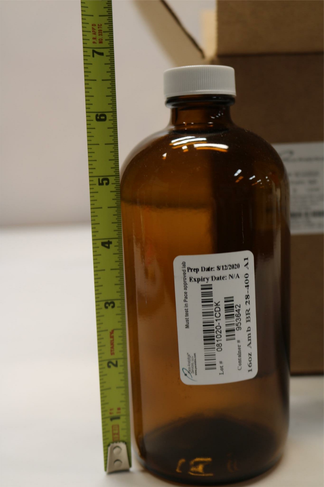 12x Pack 16oz Glass Bottle Amber Brown w/ PTFE Lined Cap Semivolatile Organics