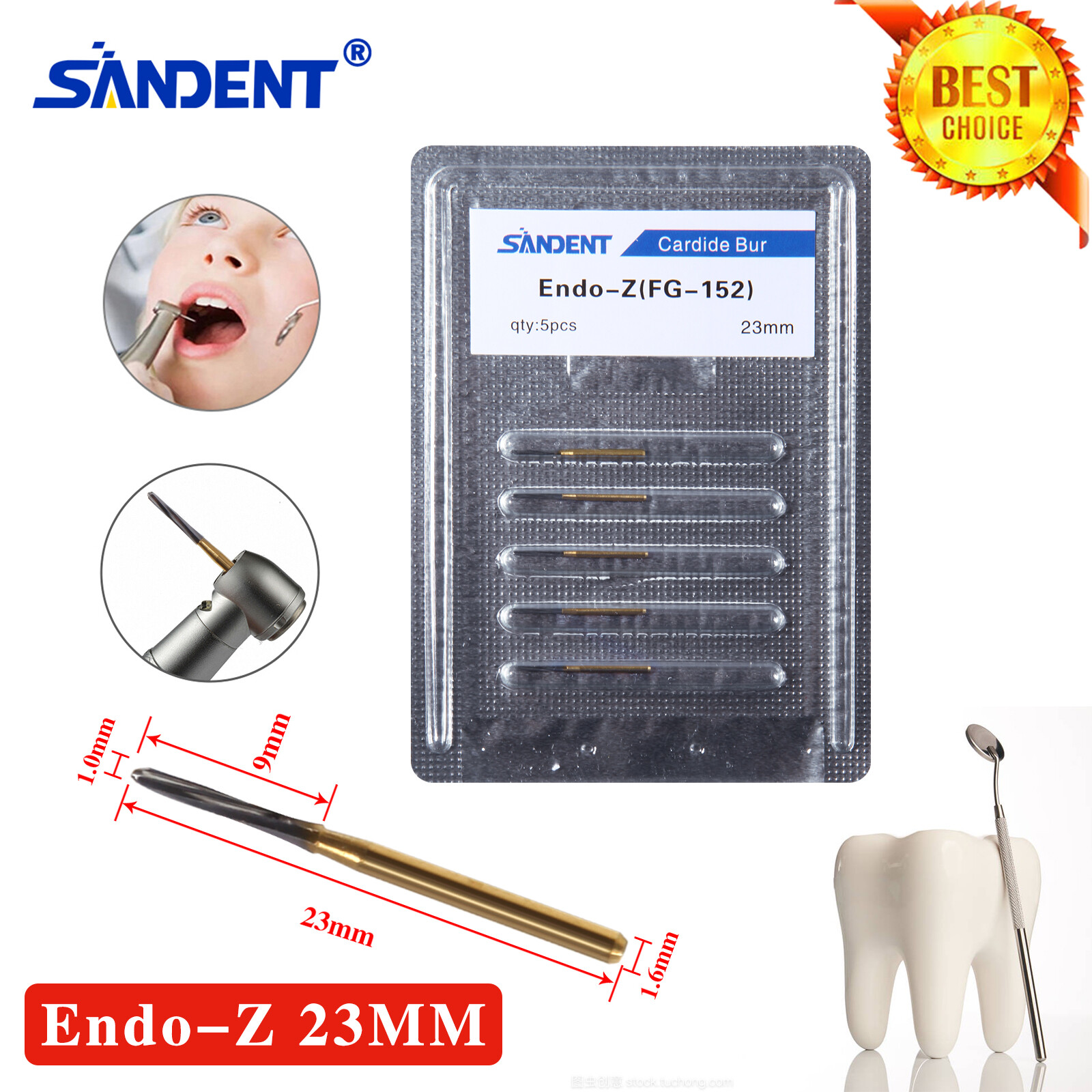 Endo-Z Bur Dental Carbide Tungsten SANDENT 1.4*23mm Surgical Cutter 5Pcs DL