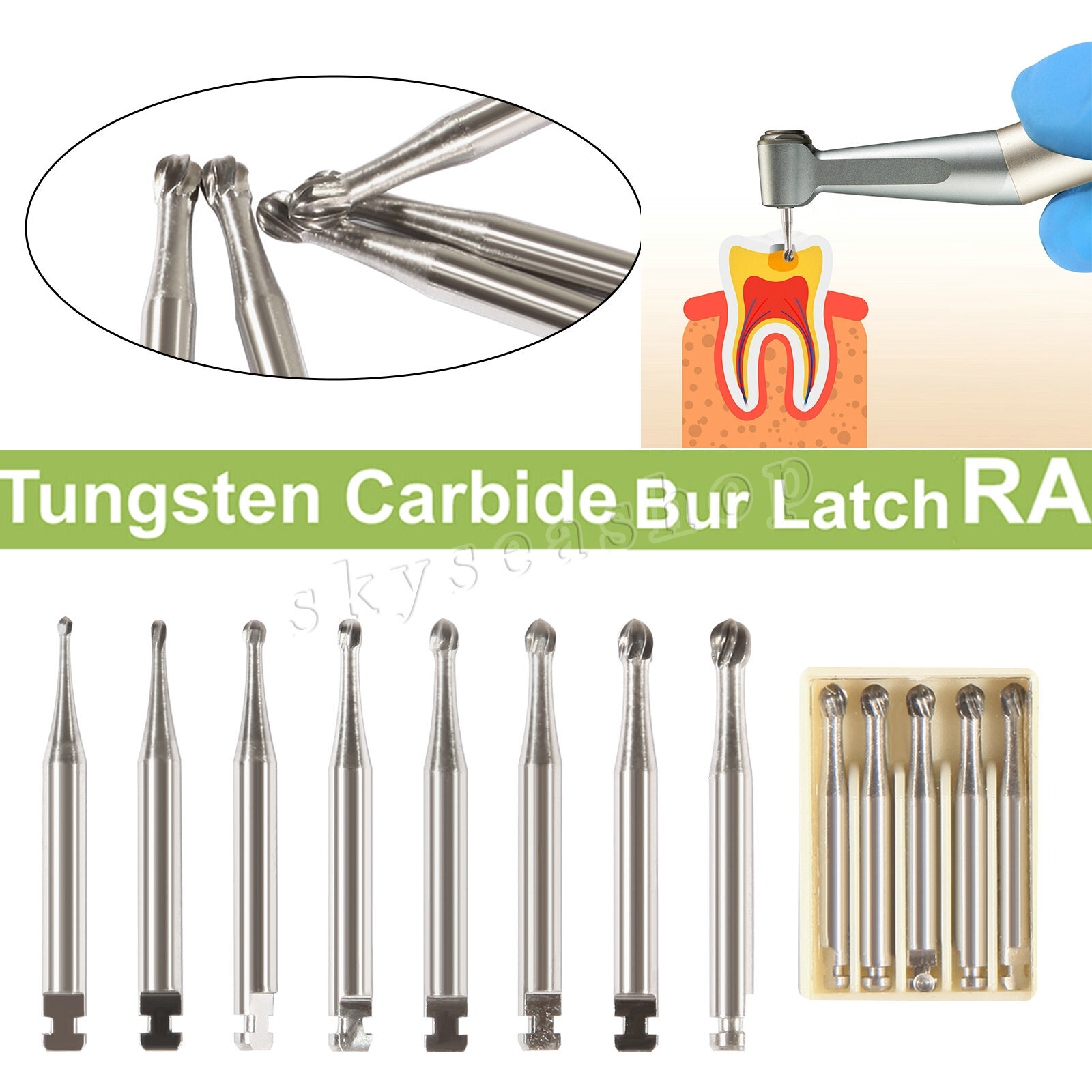 5pcs Dental Round Carbide Bur for Slow Speed Latch Type RA 1# -RA 8#