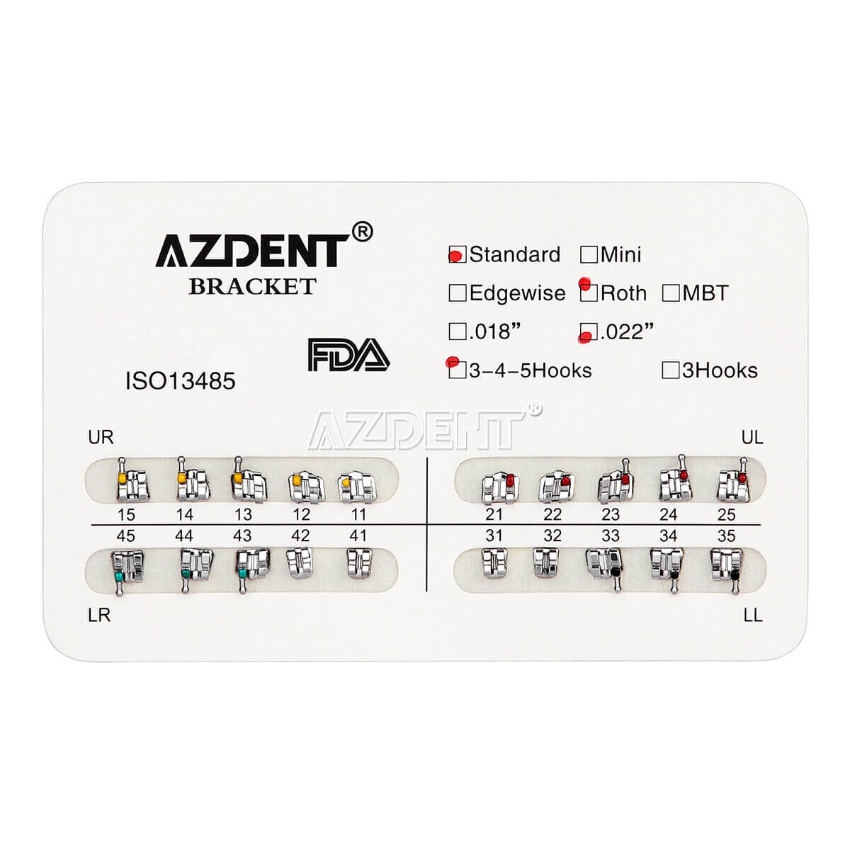 AZDENT Dental Orthodontic Brackets Braces Standard Roth .022 Hooks 3-4-5
