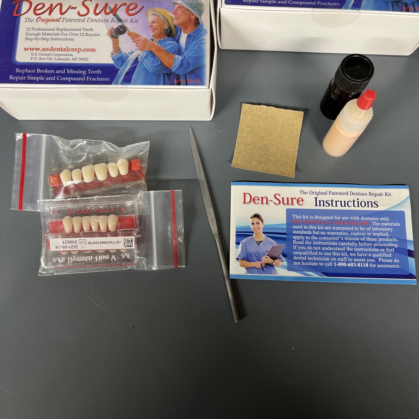 5 COMPLETE QUALITY DENTURE REPAIR KITS EACH WITH 12 DENTURE TEETH