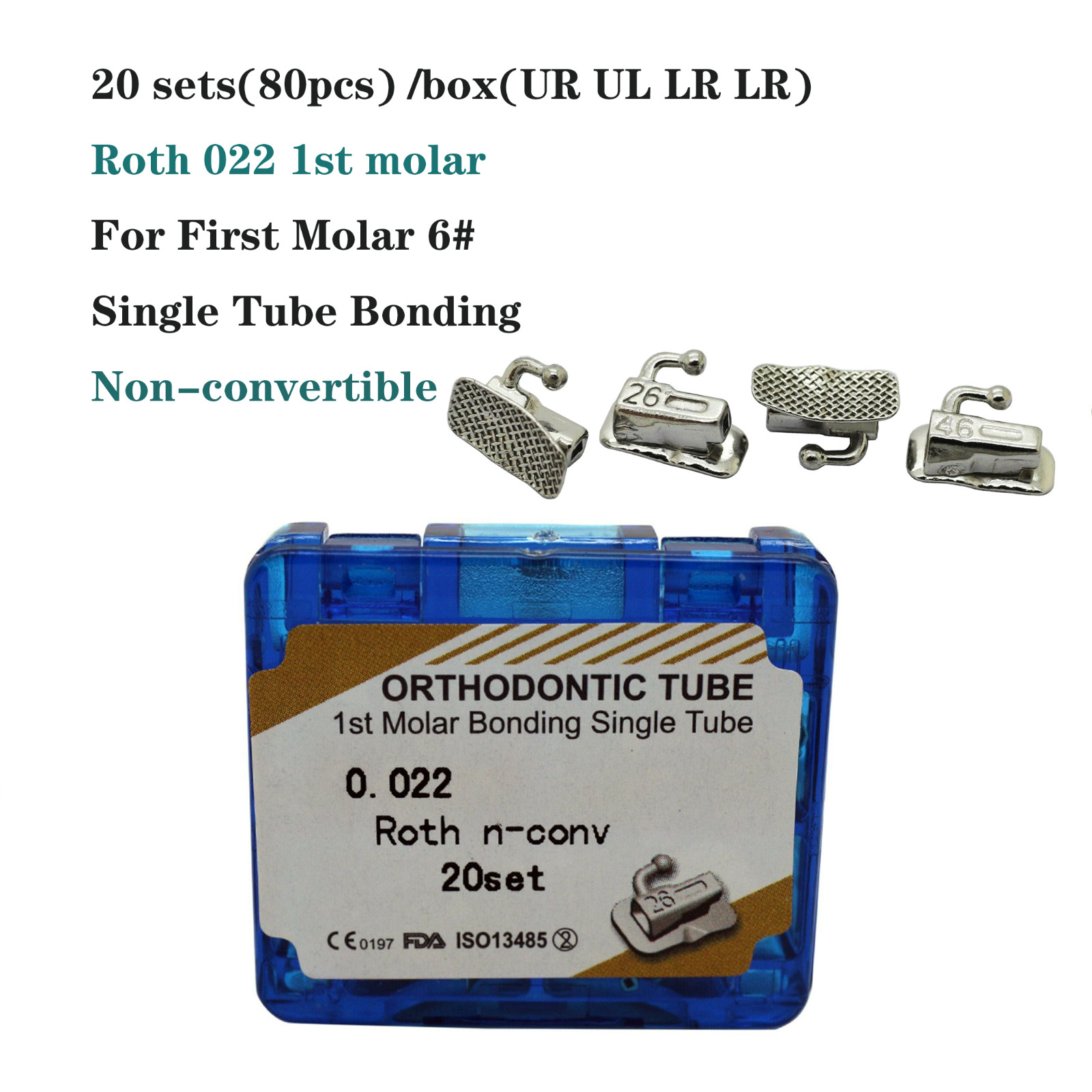 Dental Orthodontic Buccal Tubes 1st 2nd Molar Bracket Roth MBT 022 Bondable