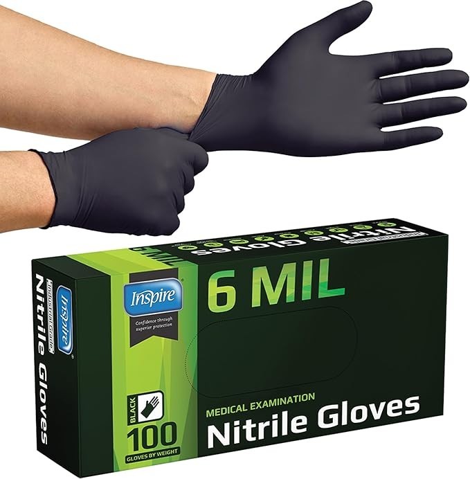 Inspire Black Nitrile Gloves HEAVY DUTY 6 Mil Nitrile Chemical Resistant Medical