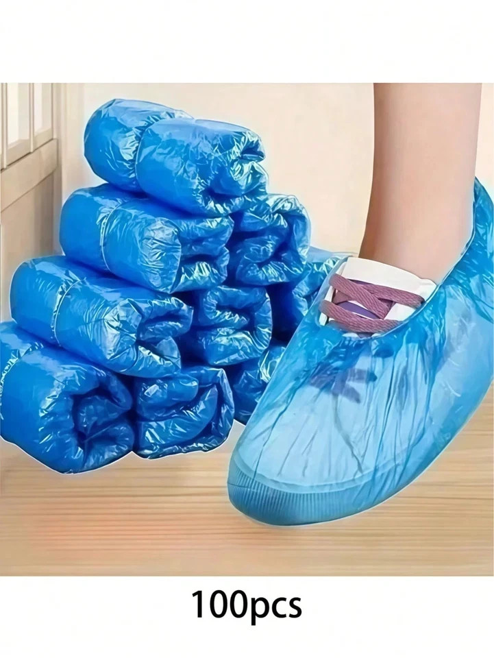 100PCS Disposable Waterproof Shoe Covers NonSlip PE Foot Covers for Indoor
