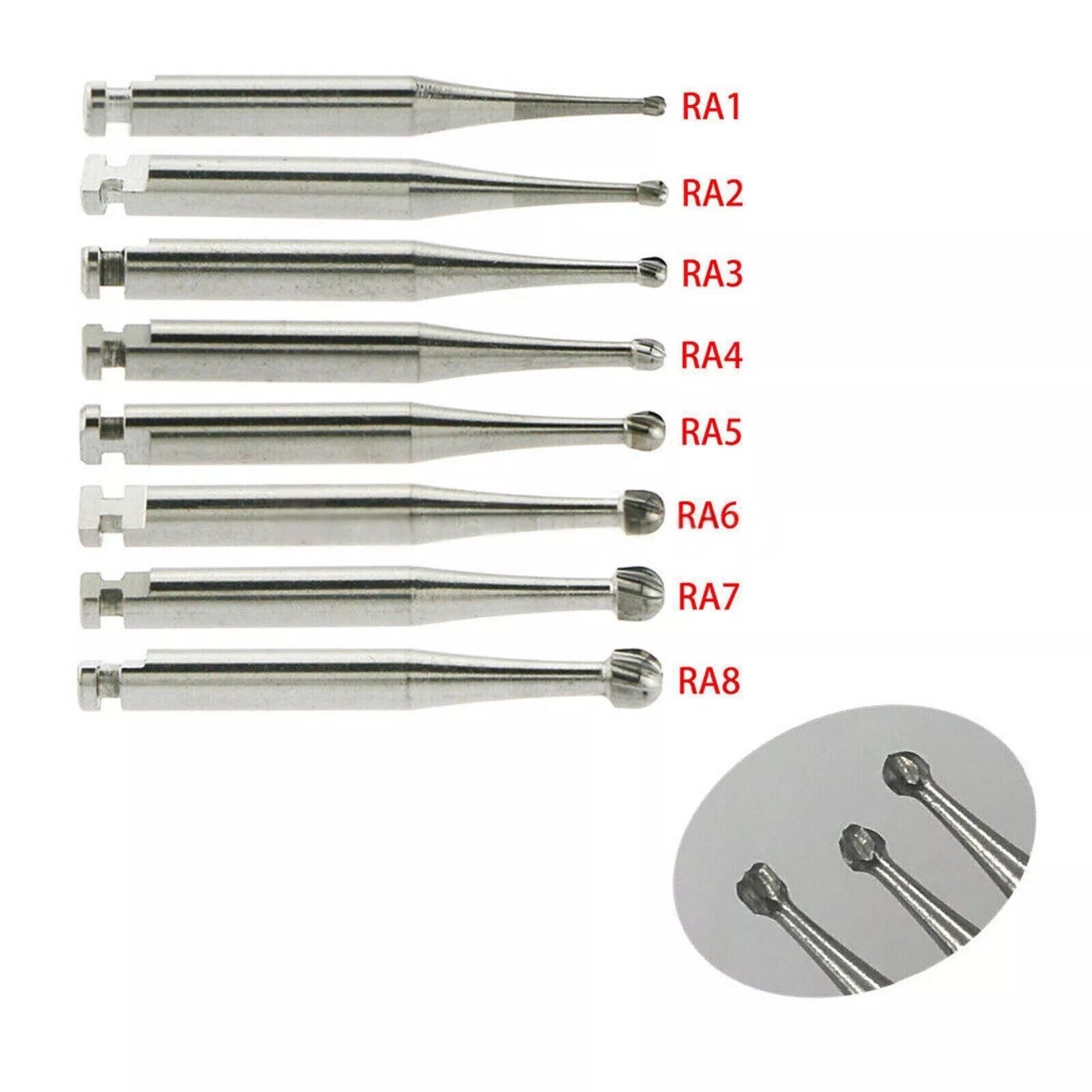 5-100 8 Types Dental Round Carbide Bur for Slow Speed Latch Type RA 1# – 8# Burs