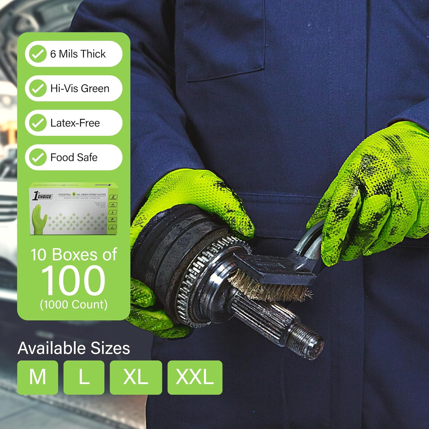 1St Choice Nitrile Gloves, Disposable, Latex Free Mechanic Gloves for Men, Heavy