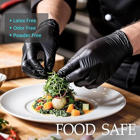 Black Disposable Nitrile Gloves, 6Mil 100 Pcs Food Safe Cooking Gloves Latex …