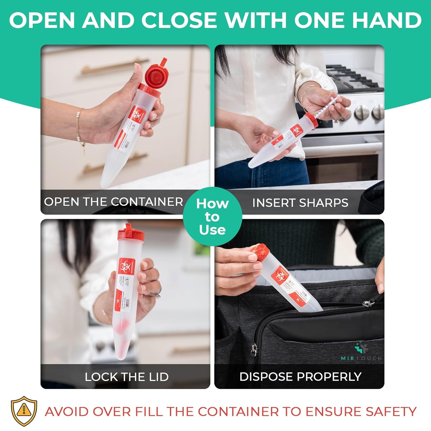 Single Use Portable Sharps Container for Needles Syringes Medical Disposal