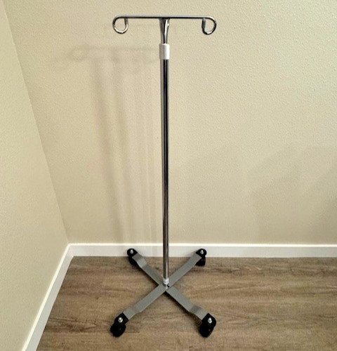 NEW Blickman 1305 Chrome 2-Hook, 4-Leg Base Adjustable Height Hospital IV Stand