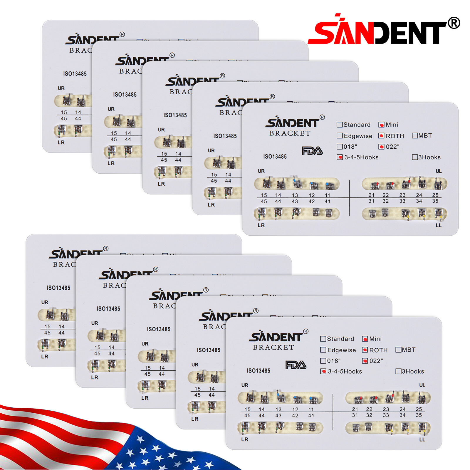 10 Packs Dental Orthodontic Braces Brackets Mini Roth 022″Slot 345 Hooks 200pcs