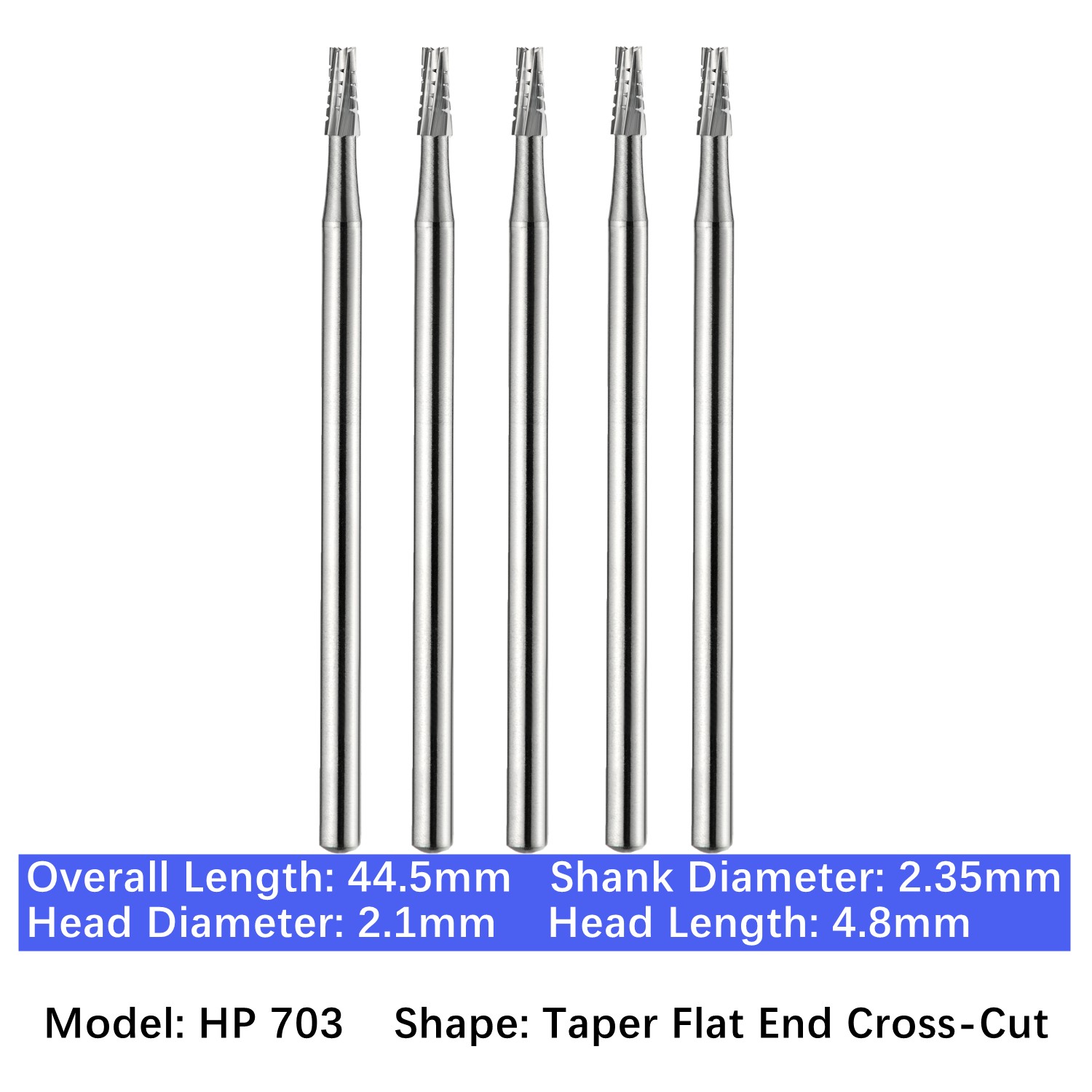 Vakker 5pc Dental HP 703 Carbide Burs Taper Flat End Cross-Cut 2.35mm Shank