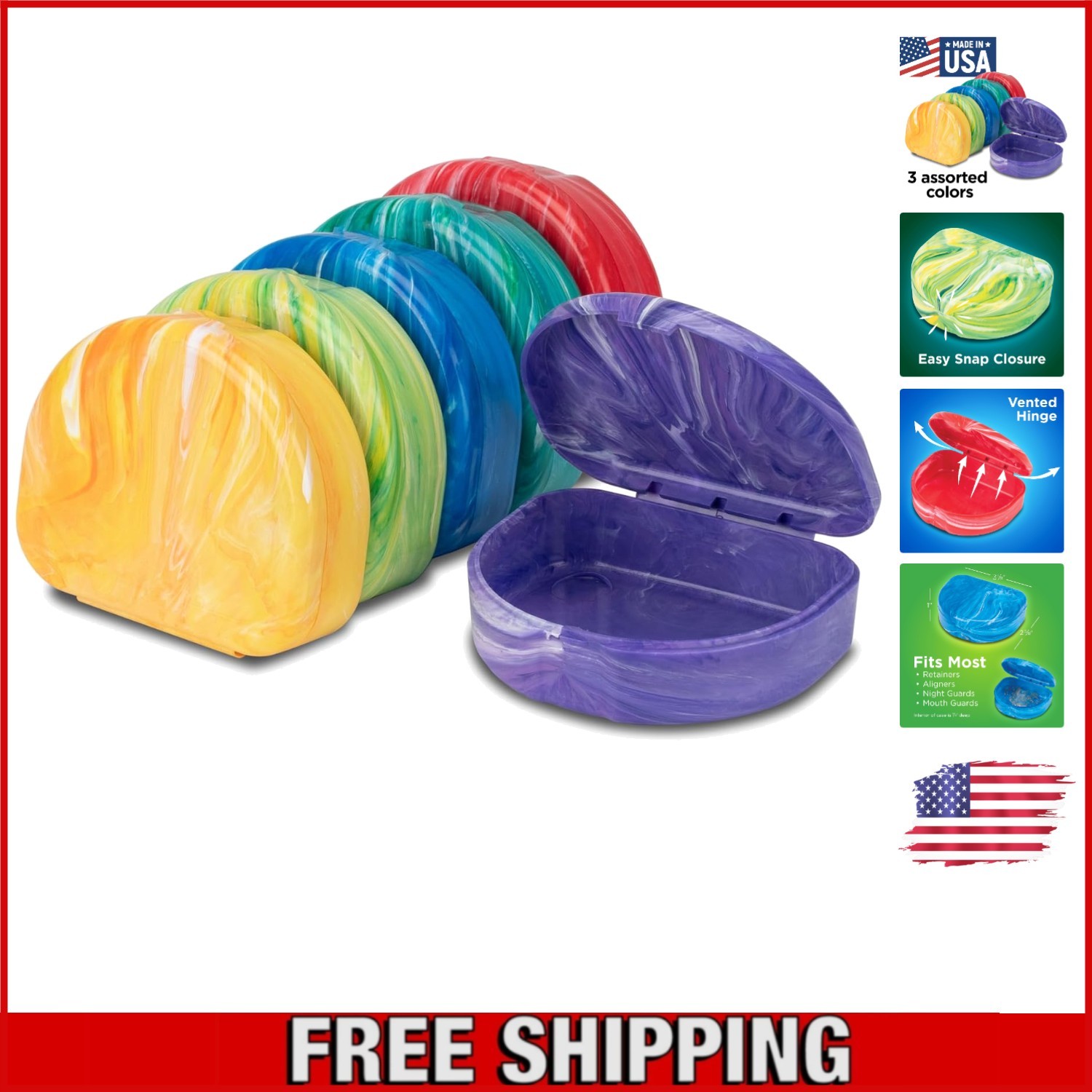 Chic Marble Mouth Guard Holders – Assorted Colors, 3-Pack for Stylish Storage