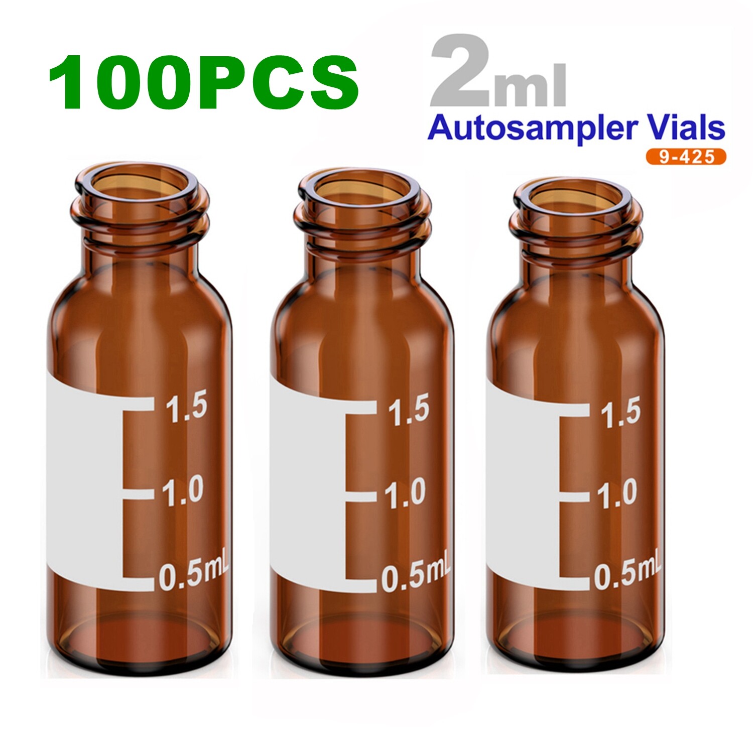 50000x 2ml 9mm HPLC Vials Clear Autosampler Borosilicate Sample Graduation 9-425