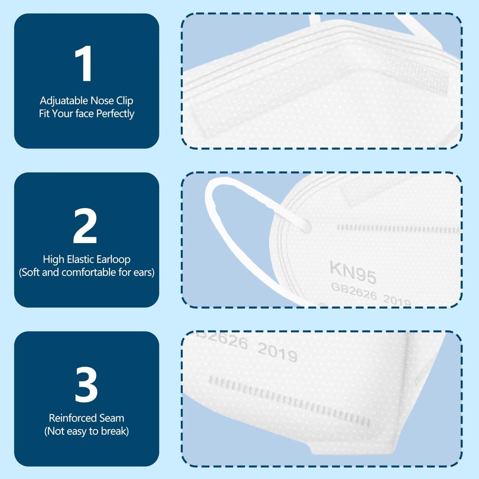 50PCS KN95 Face Masks Breathable Disposable Mask 5 Layer Cup Dust Safety Filt…
