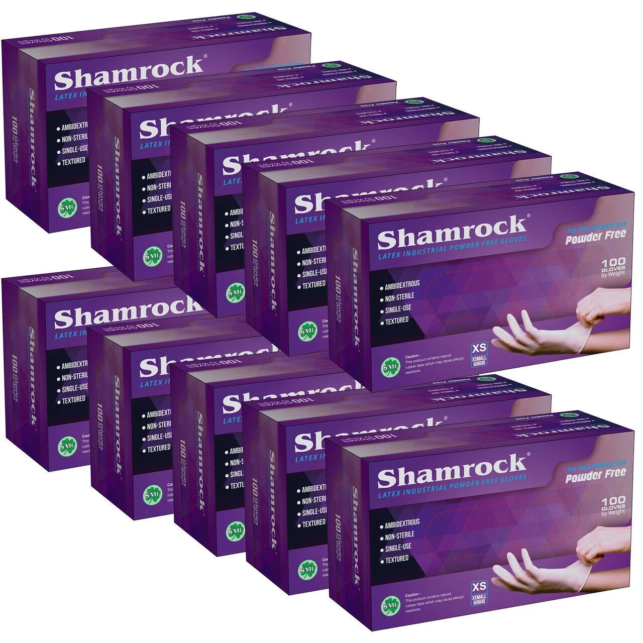 Shamrock Latex Hand Gloves, Powder-Free CASE 1,000 PCS [Size XS, S, M]