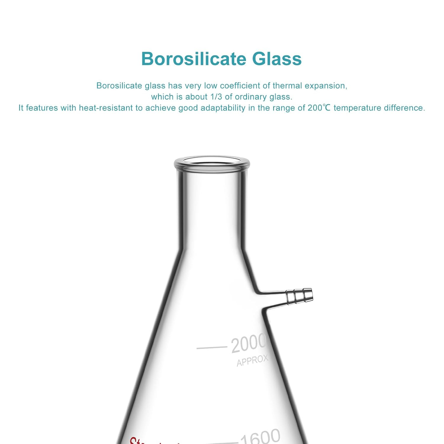 2000ml Borosilicate Glass Filtering Flask, Bolt Neck with Tubulation, 2L (2 Lite