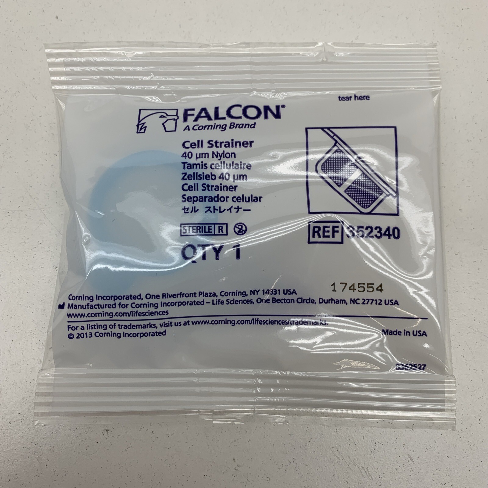 (50-Pack) Falcon 352340 Sterile Cell Strainer 40µm Nylon, Blue, Sterile
