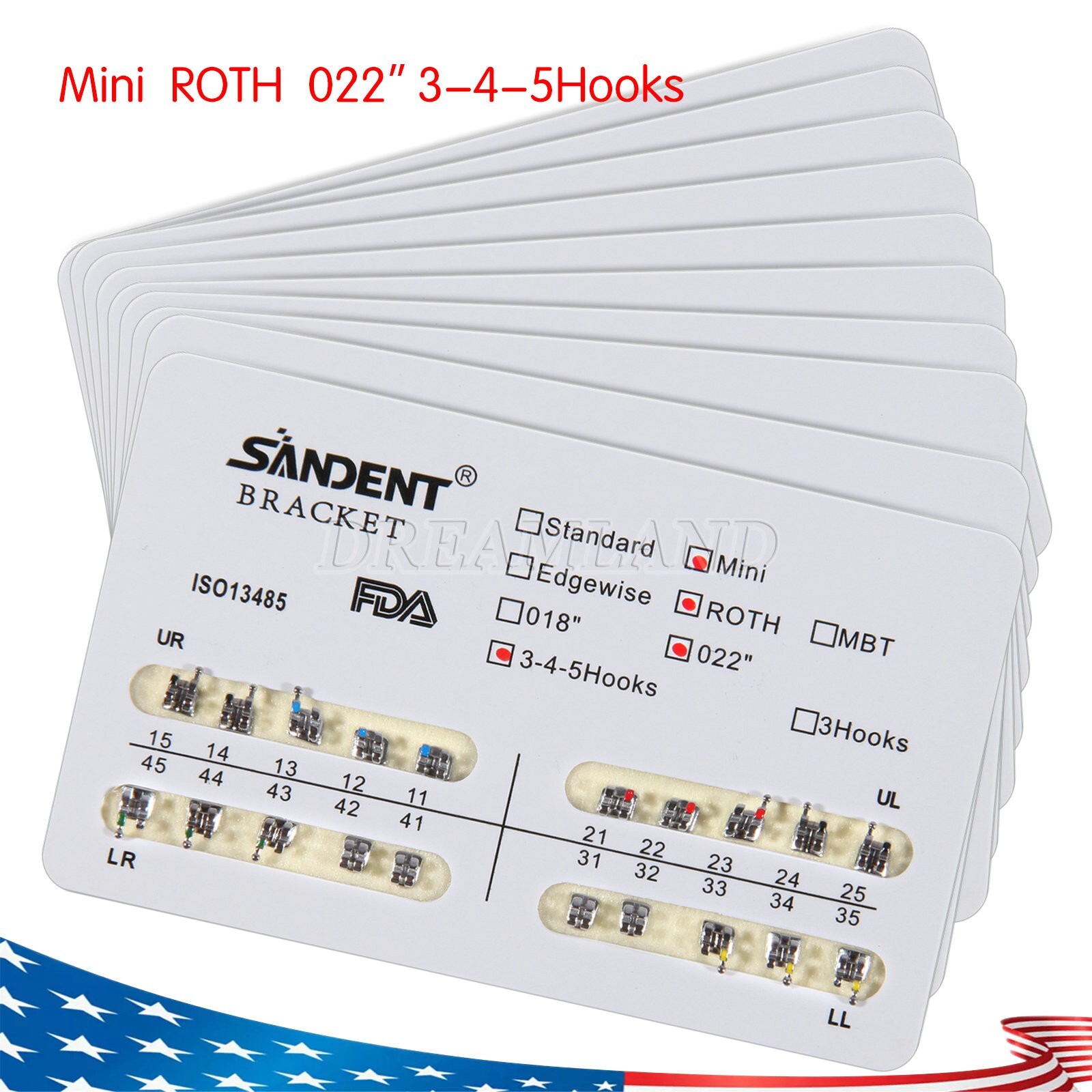10kits Dental Brackets Braces Orthodontic Mini Roth0.022″ Hooks 3-4-5