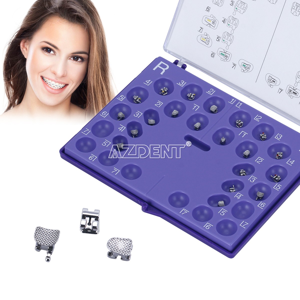 AZDENT Dental Orthodontic Brackets Self-ligating Braces Roth/MBT 022 Hooks 3/345