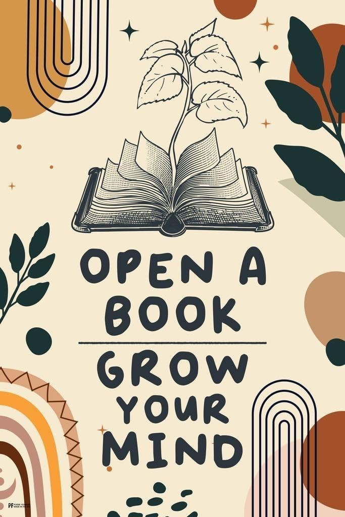 Reading Quote Poster 24×36 Open A Book Grow Your Mind Boho Classroom Decor